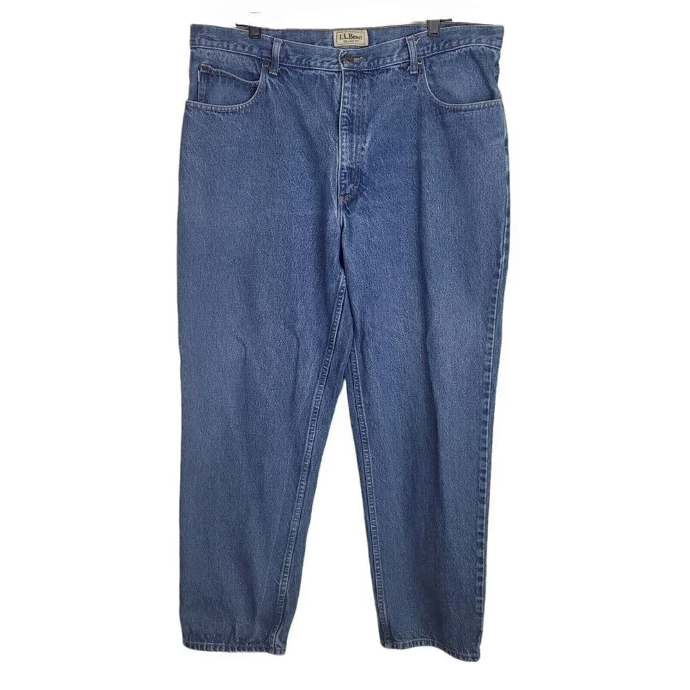 Vtg L.L. Bean Relaxed Fit Blue Jeans 42x34 Big Mens Med Wash Heavy Work Denim